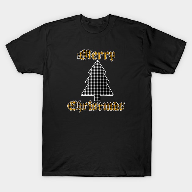 White & Gold Merry Christmas Plaid (Dark Colored Shirts) T-Shirt by Aeriskate